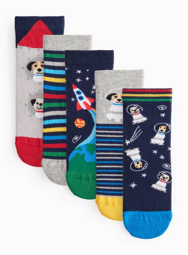 Space Dog Ankle Socks 5 Pack 9-12 Infant